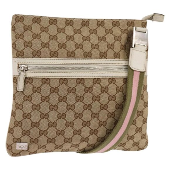 GUCCI GG Canvas Shoulder Bag Beige Silver - Picture 1 of 15